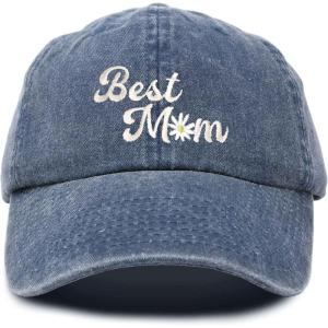 imageDALIX Embroidered Best Mom Daisy Cotton Dad Hat Women GiftWashed Navy Blue