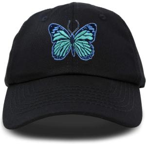 imageDALIX Exotic Blue Butterfly Hat Womens Gift Embroidered Girls CapBlack