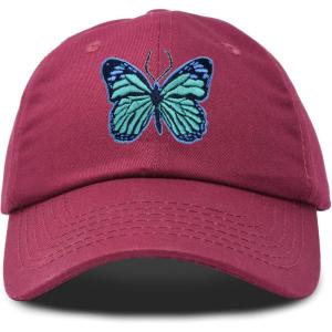 imageDALIX Exotic Blue Butterfly Hat Womens Gift Embroidered Girls CapMaroon