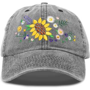 imageDALIX Floral Bouquet Hat Womens Premium Baseball Cap WashedBlack