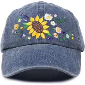 imageDALIX Floral Bouquet Hat Womens Premium Baseball Cap WashedNavy Blue