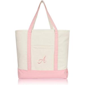 imageDALIX Personalized Shopping Tote Bag Monogram Pink Initial Zippered Letter AZA