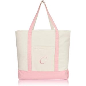 imageDALIX Personalized Shopping Tote Bag Monogram Pink Initial Zippered Letter AZC