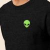 imageDALIX Alien Embroidered Fleece Crewneck Long Sleeve Sweatshirt MensDark Heather