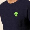 imageDALIX Alien Embroidered Fleece Crewneck Long Sleeve Sweatshirt MensHeather Navy