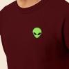 imageDALIX Alien Embroidered Fleece Crewneck Long Sleeve Sweatshirt MensMaroon