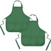 imageDALIX Apron Commercial Restaurant Home Bib Spun Poly Cotton Kitchen Aprons 3 Pockets in Black 2 PackDark Green