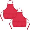 imageDALIX Apron Commercial Restaurant Home Bib Spun Poly Cotton Kitchen Aprons 3 Pockets in Black 2 PackRed