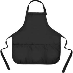 imageDALIX Apron Commercial Restaurant Home Bib Spun Poly Cotton Kitchen Aprons 3 Pockets in Black 2 PackBlack