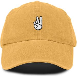 imageDALIX Peace Sign Embroidered V Cotton Dad Hat Baseball Cap Adjustable MensWashed Gold