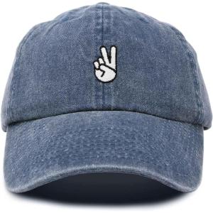imageDALIX Peace Sign Embroidered V Cotton Dad Hat Baseball Cap Adjustable MensWashed Navy Blue