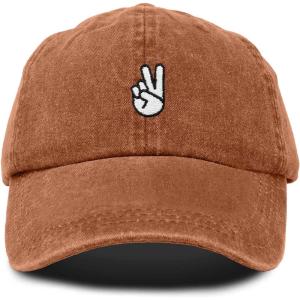 imageDALIX Peace Sign Embroidered V Cotton Dad Hat Baseball Cap Adjustable MensWashed Orange