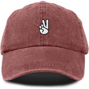 imageDALIX Peace Sign Embroidered V Cotton Dad Hat Baseball Cap Adjustable MensWashed Red