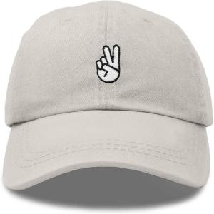 imageDALIX Peace Sign Embroidered V Cotton Dad Hat Baseball Cap Adjustable MensWashed Stone White