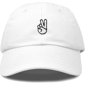 imageDALIX Peace Sign Embroidered V Cotton Dad Hat Baseball Cap Adjustable MensWhite