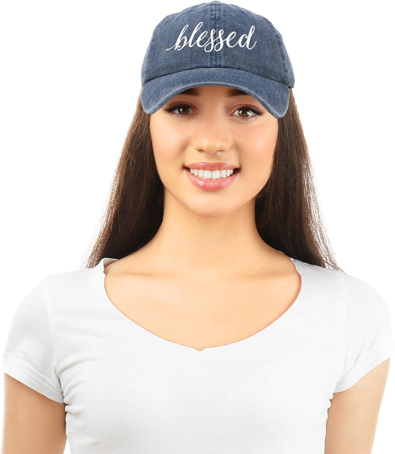imageDALIX Blessed Womens Baseball Cap Soft Cotton Dad HatWashed Denim Navy Blue