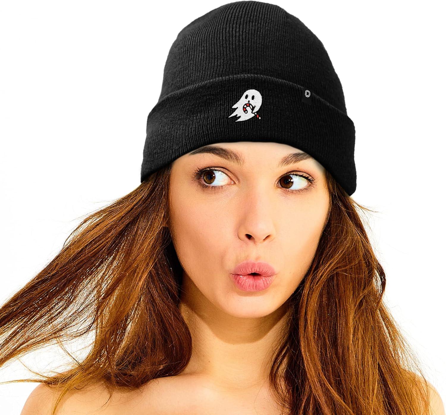 imageDALIX Embroidered Candy Cane Ghost Christmas BeanieBlack