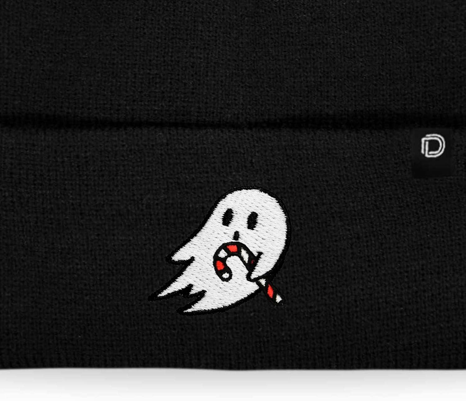 imageDALIX Embroidered Candy Cane Ghost Christmas BeanieBlack