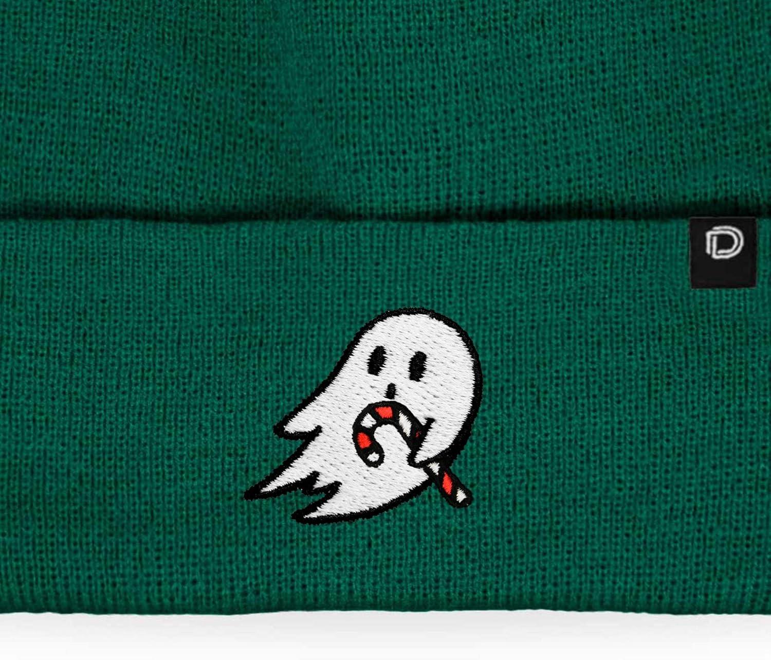 imageDALIX Embroidered Candy Cane Ghost Christmas BeanieGreen