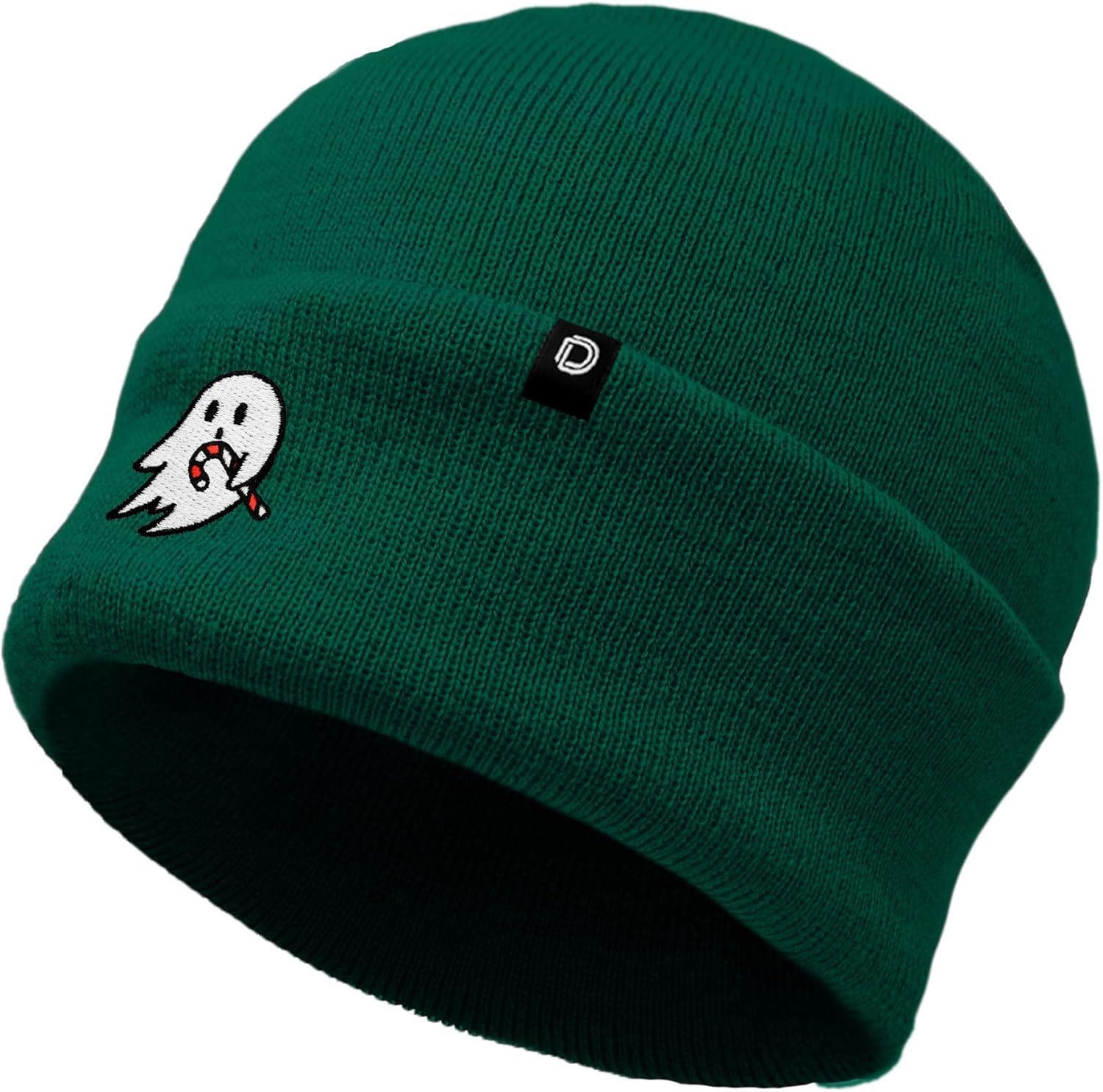 imageDALIX Embroidered Candy Cane Ghost Christmas BeanieGreen