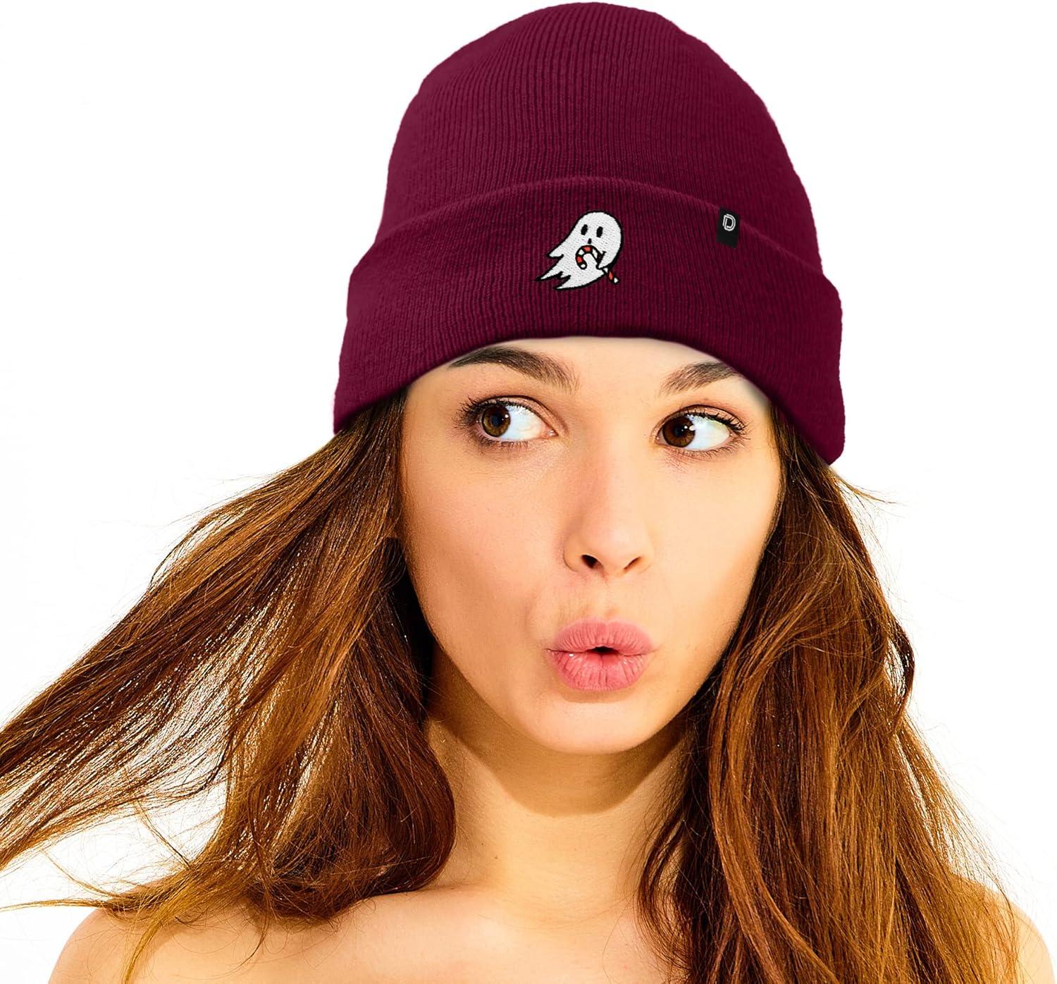 imageDALIX Embroidered Candy Cane Ghost Christmas BeanieMaroon
