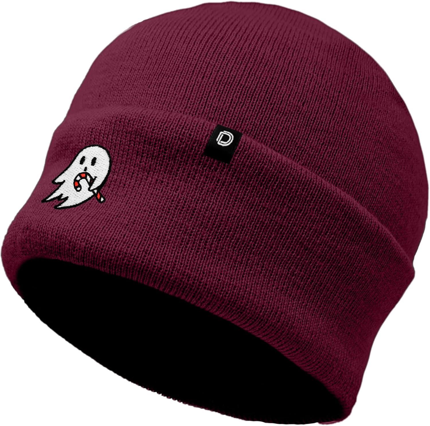 imageDALIX Embroidered Candy Cane Ghost Christmas BeanieMaroon