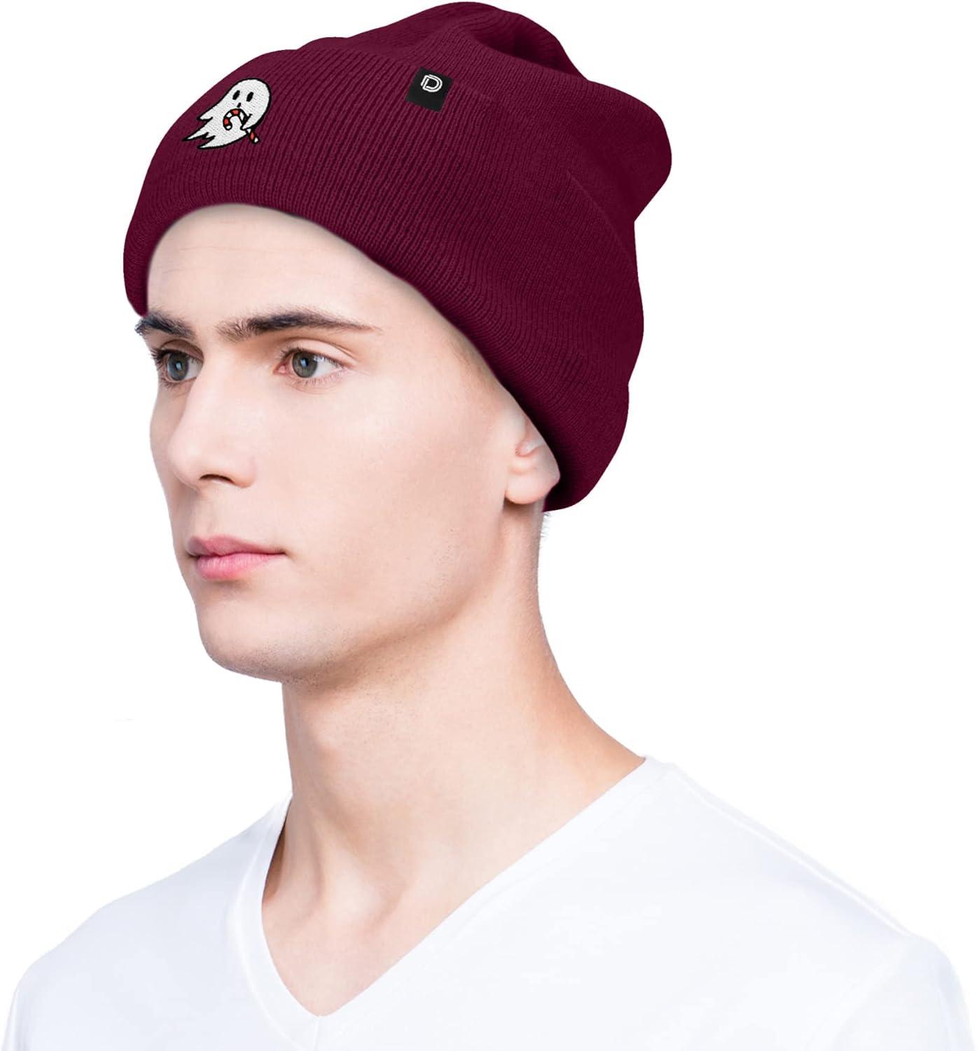 imageDALIX Embroidered Candy Cane Ghost Christmas BeanieMaroon