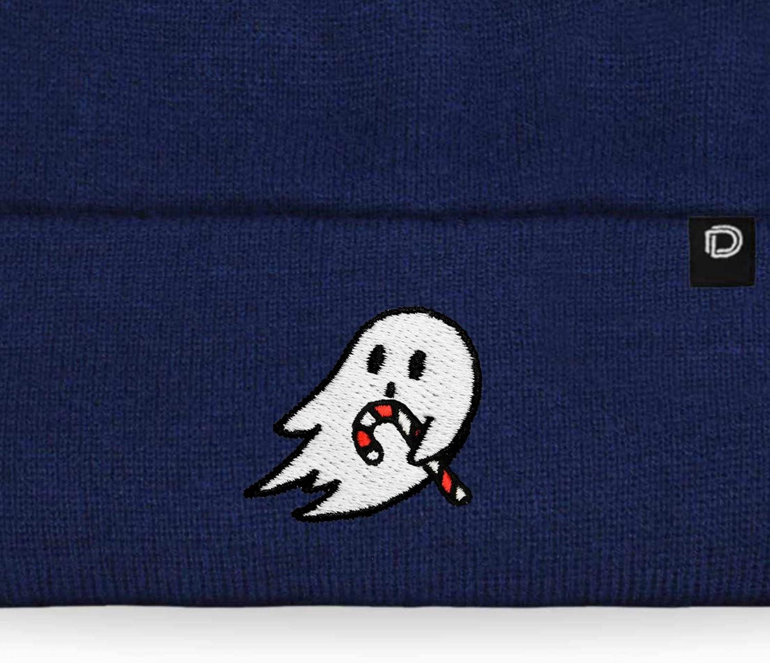 imageDALIX Embroidered Candy Cane Ghost Christmas BeanieNavy Blue