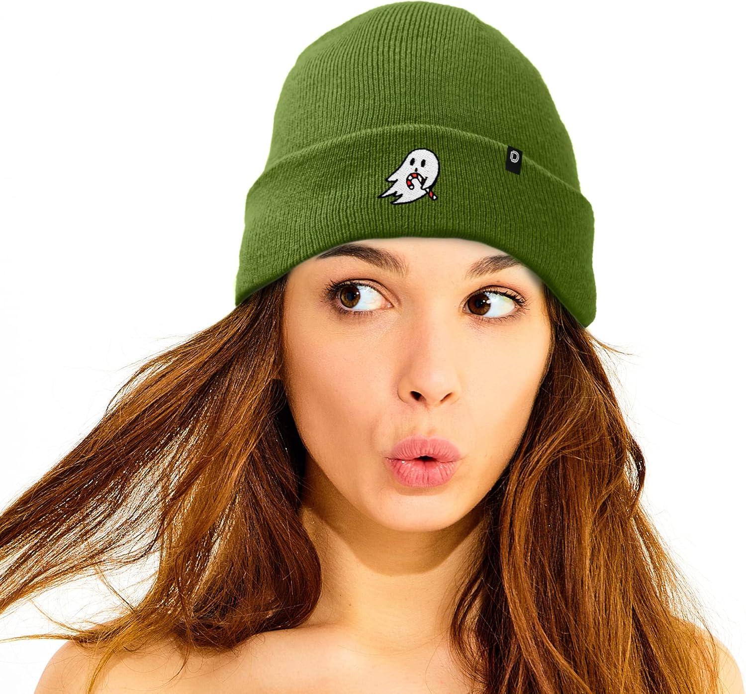 imageDALIX Embroidered Candy Cane Ghost Christmas BeanieOlive