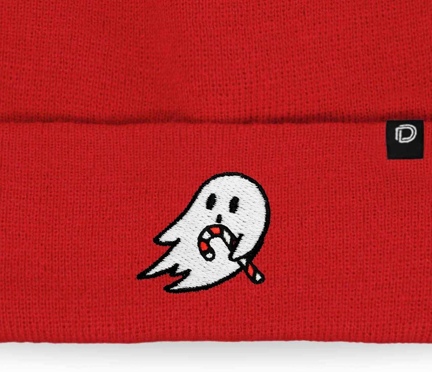 imageDALIX Embroidered Candy Cane Ghost Christmas BeanieRed