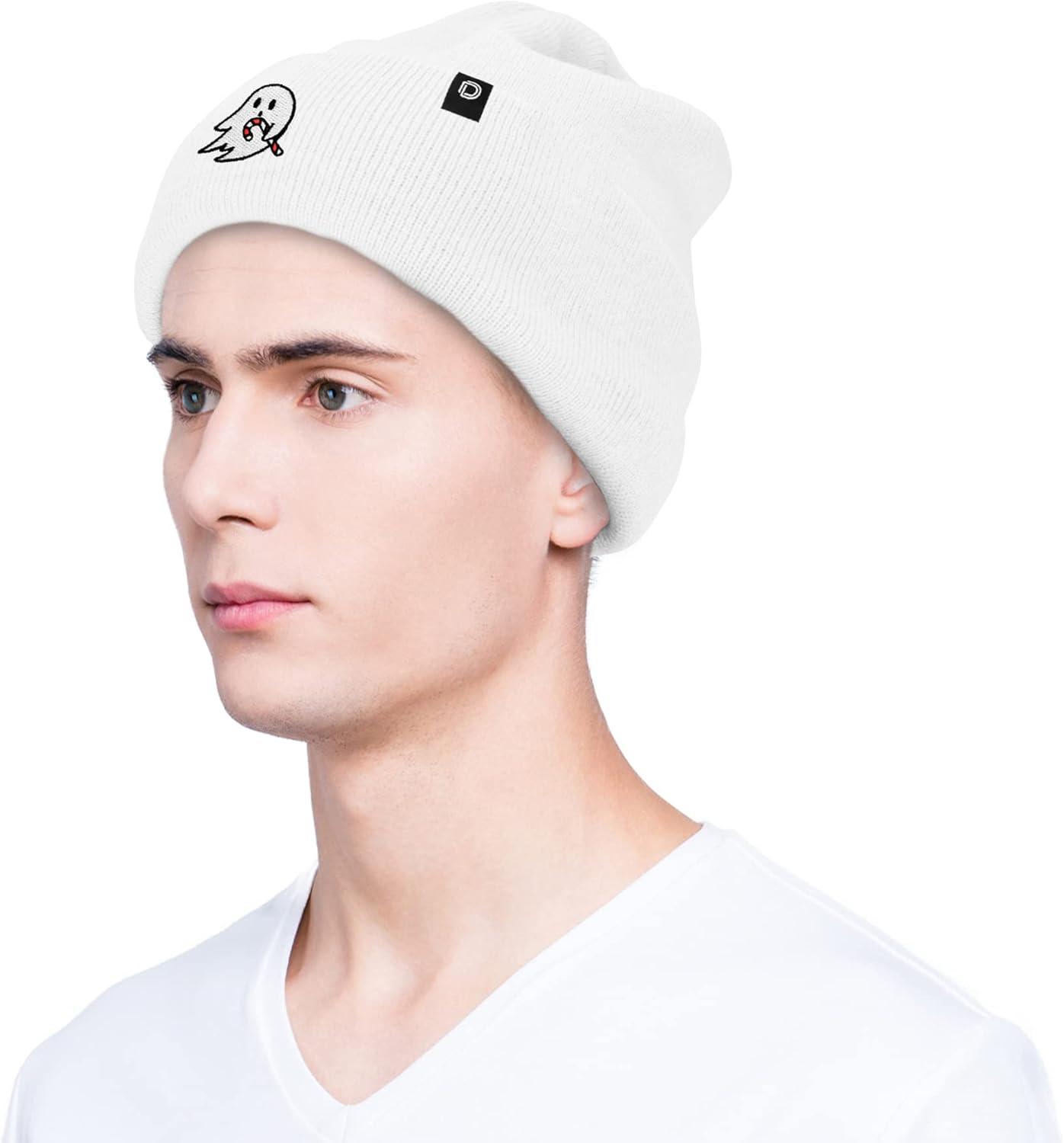 imageDALIX Embroidered Candy Cane Ghost Christmas BeanieWhite
