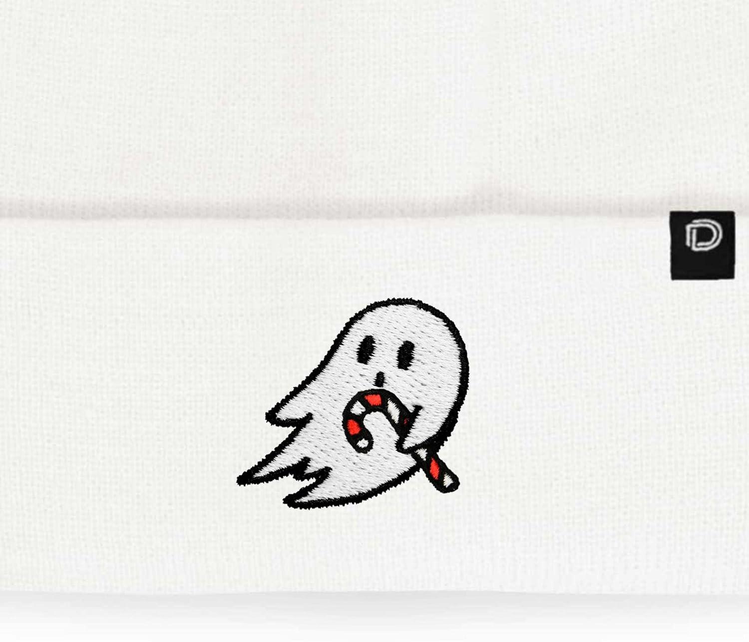 imageDALIX Embroidered Candy Cane Ghost Christmas BeanieWhite