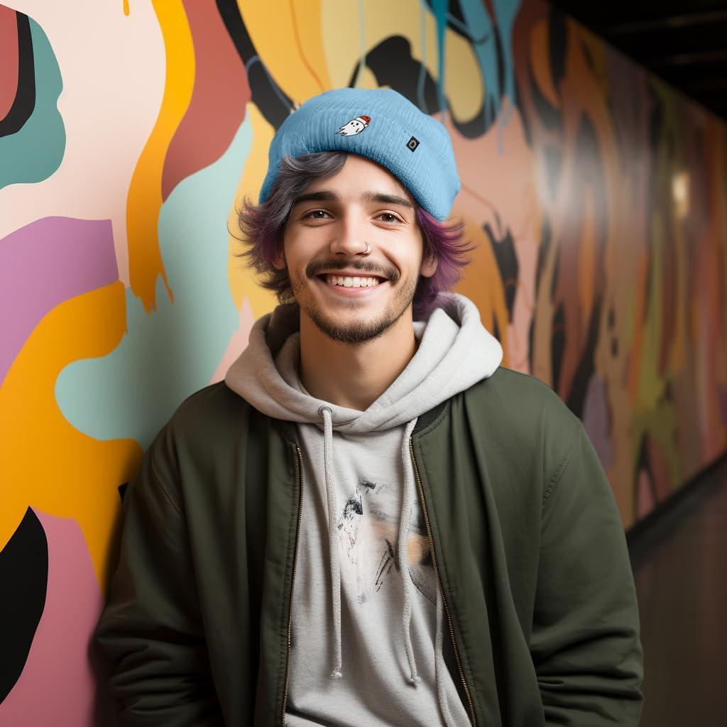 imageDALIX Embroidered Christmas Ghost Beanie Skull CapBaby Blue