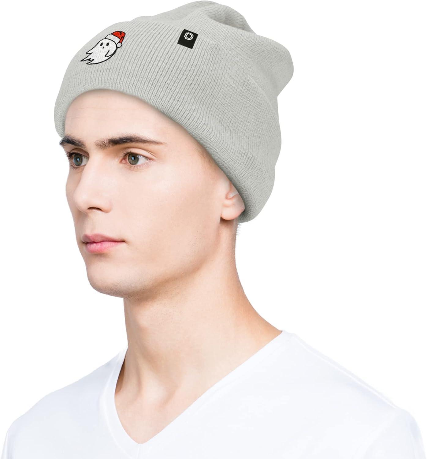 imageDALIX Embroidered Christmas Ghost Beanie Skull CapLight Gray