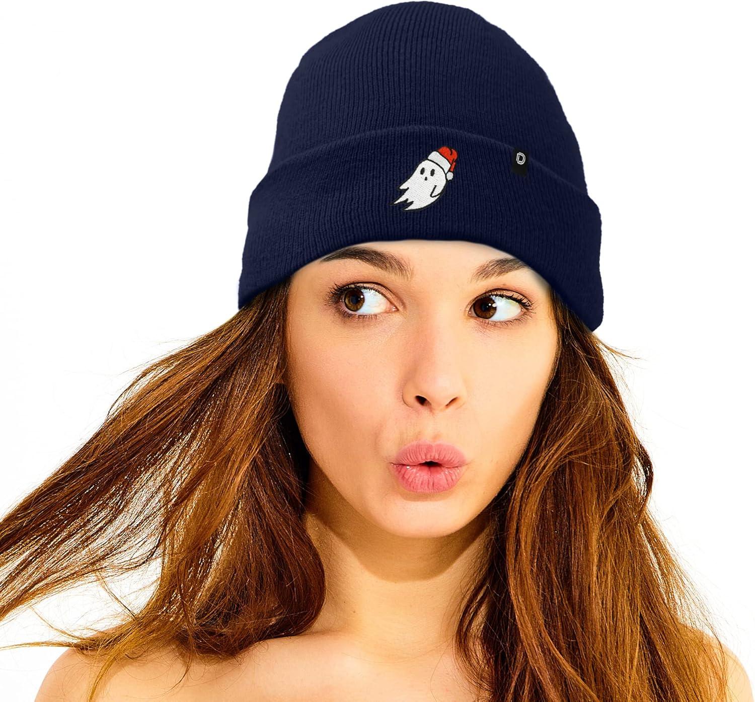 imageDALIX Embroidered Christmas Ghost Beanie Skull CapNavy Blue