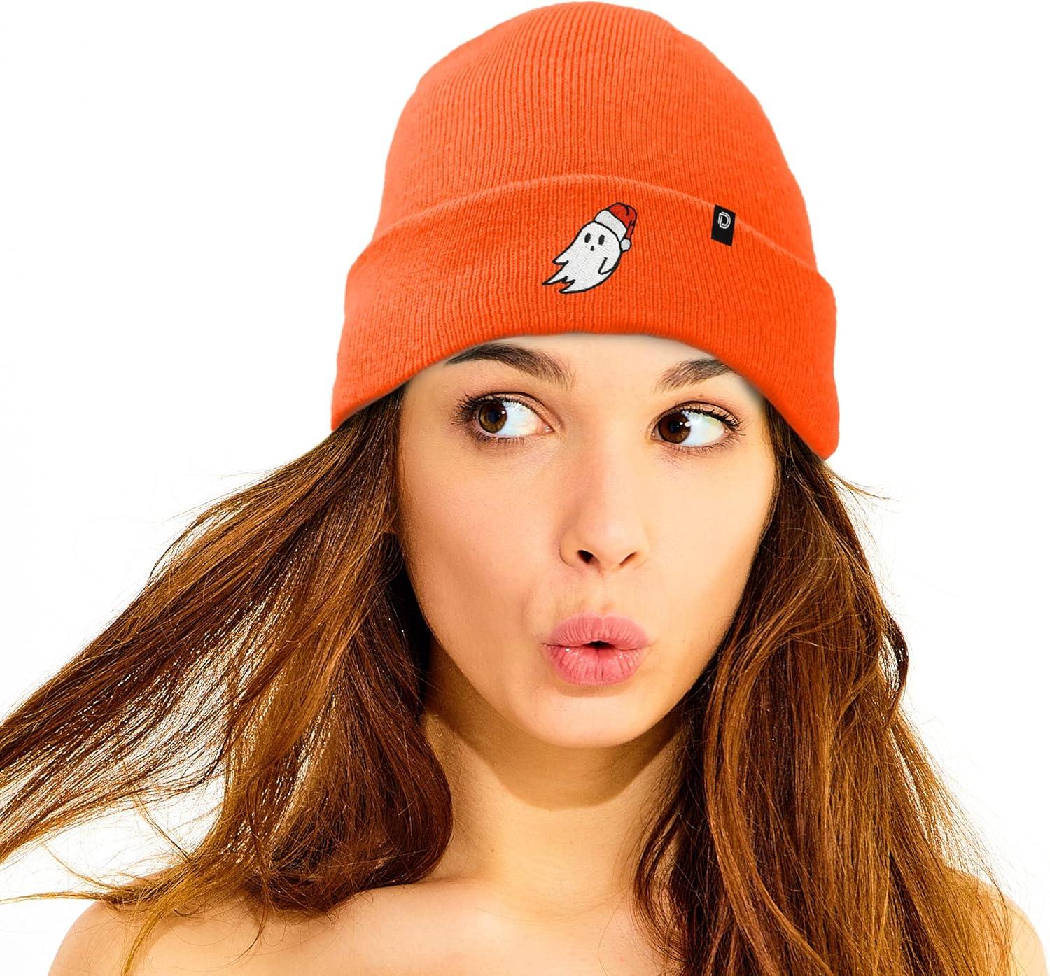 imageDALIX Embroidered Christmas Ghost Beanie Skull CapNeon Orange