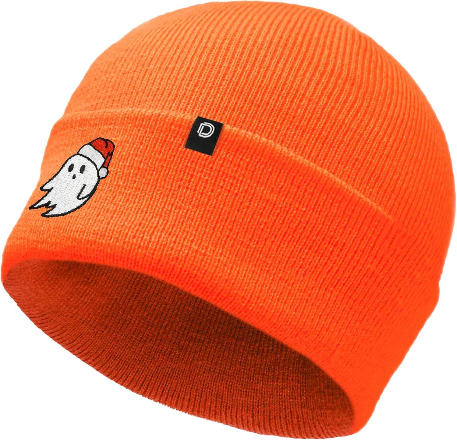 imageDALIX Embroidered Christmas Ghost Beanie Skull CapNeon Orange