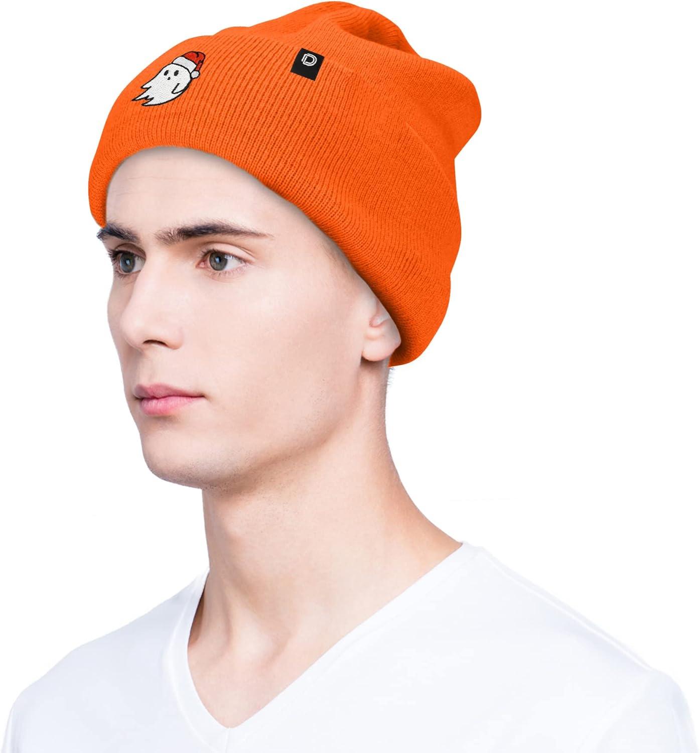imageDALIX Embroidered Christmas Ghost Beanie Skull CapNeon Orange