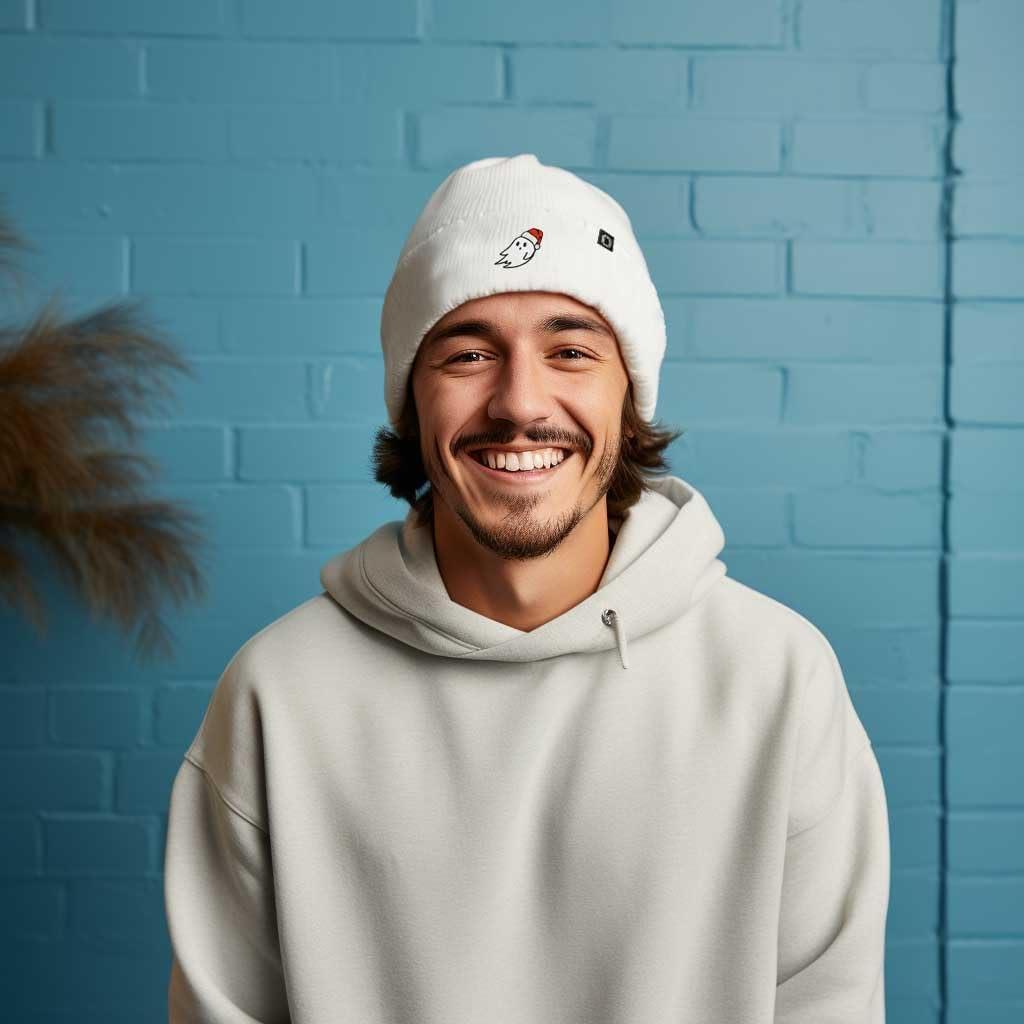 imageDALIX Embroidered Christmas Ghost Beanie Skull CapWhite
