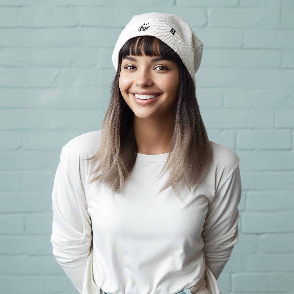 imageDALIX Embroidered Christmas Ghost Beanie Skull CapWhite