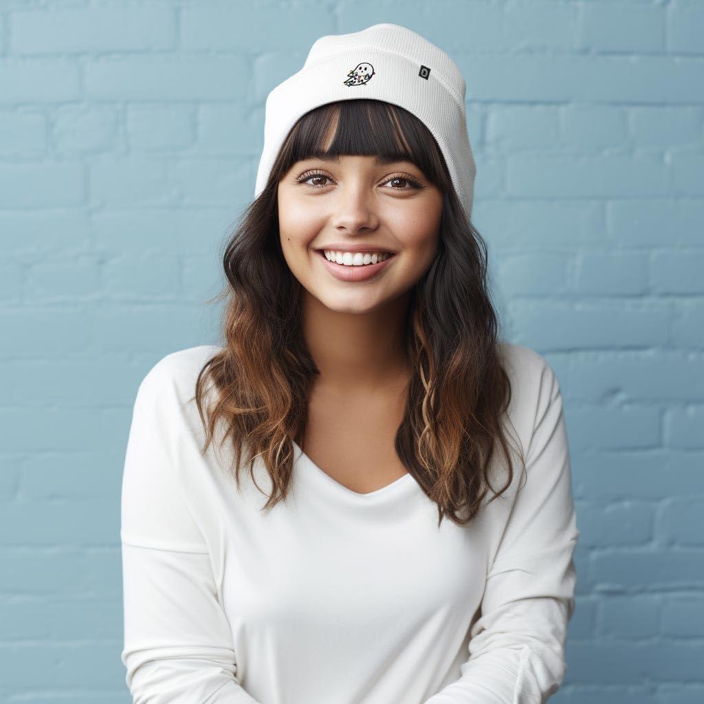 imageDALIX Embroidered Christmas Ghost Beanie Skull CapWhite