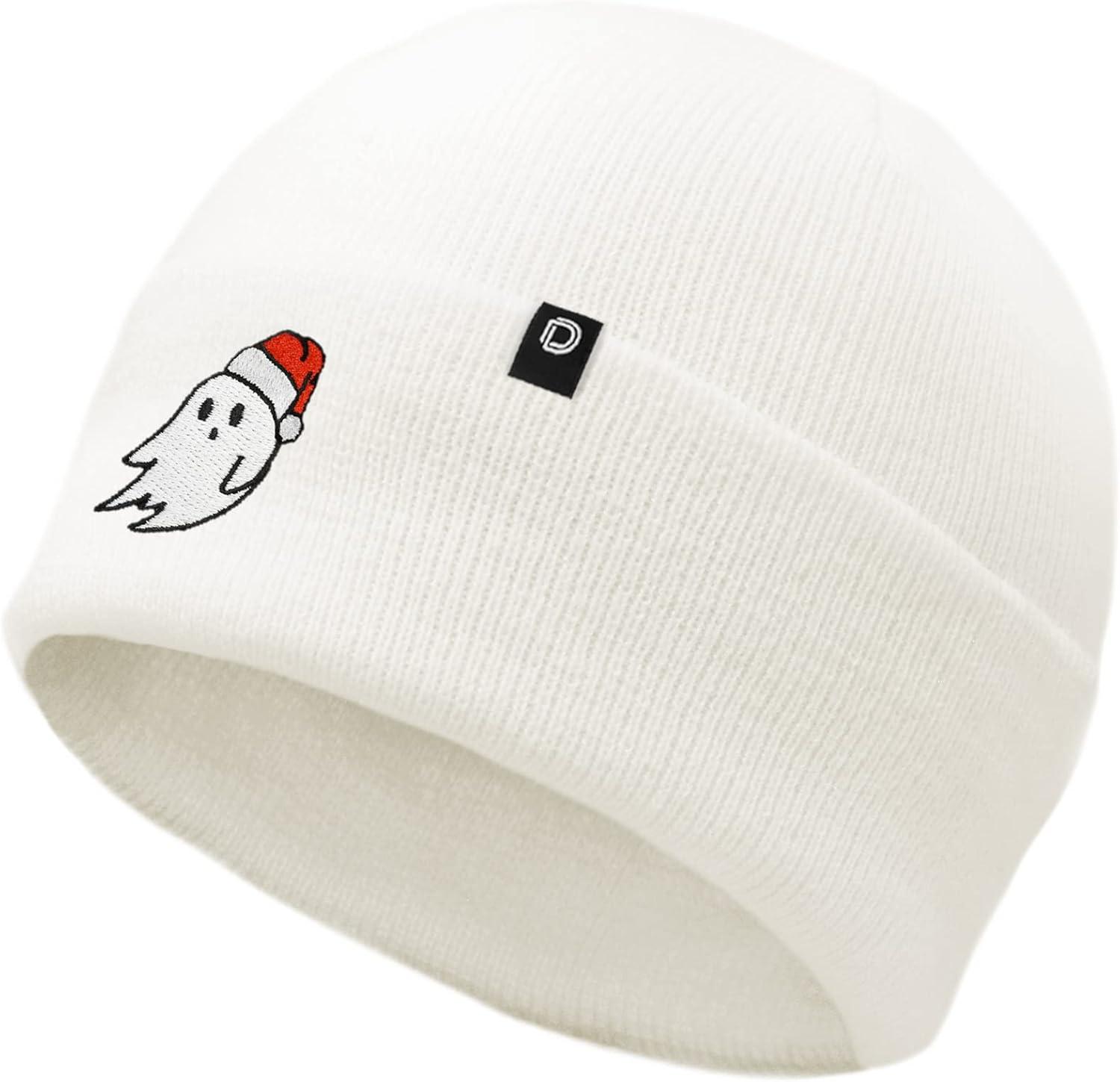imageDALIX Embroidered Christmas Ghost Beanie Skull CapWhite