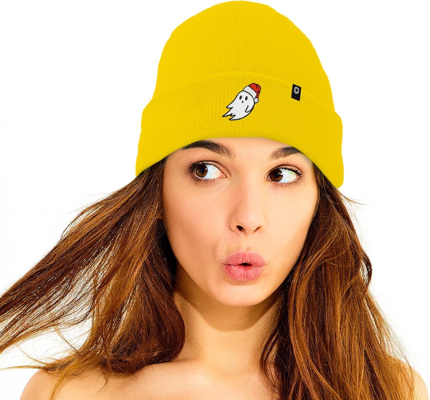 imageDALIX Embroidered Christmas Ghost Beanie Skull CapYellow