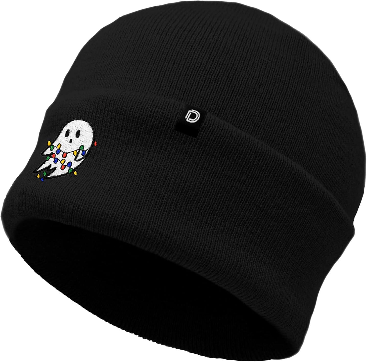 imageDALIX Embroidered Christmas Lights Ghost BeanieBlack