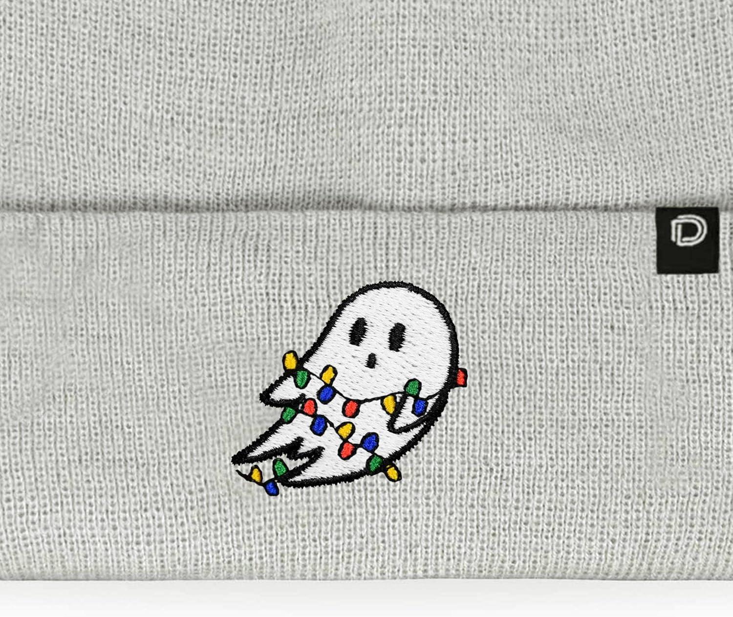 imageDALIX Embroidered Christmas Lights Ghost BeanieLight Gray