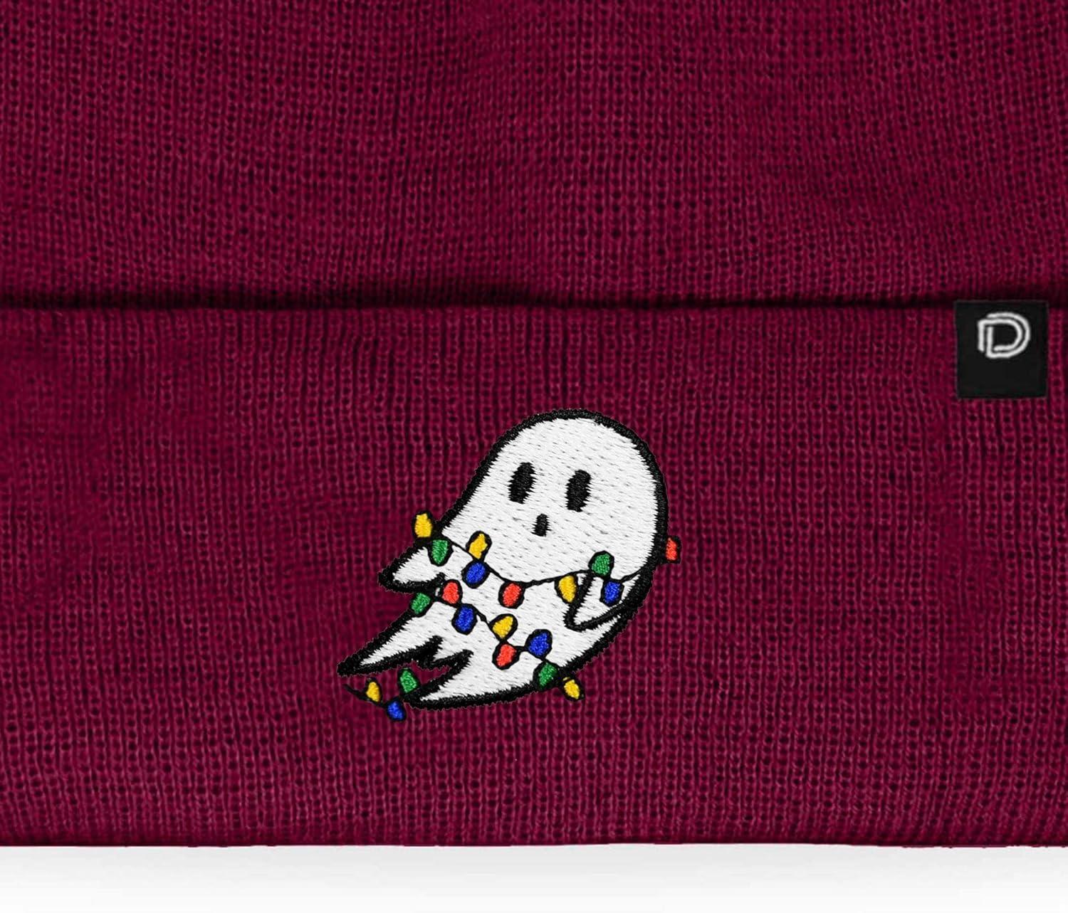imageDALIX Embroidered Christmas Lights Ghost BeanieMaroon