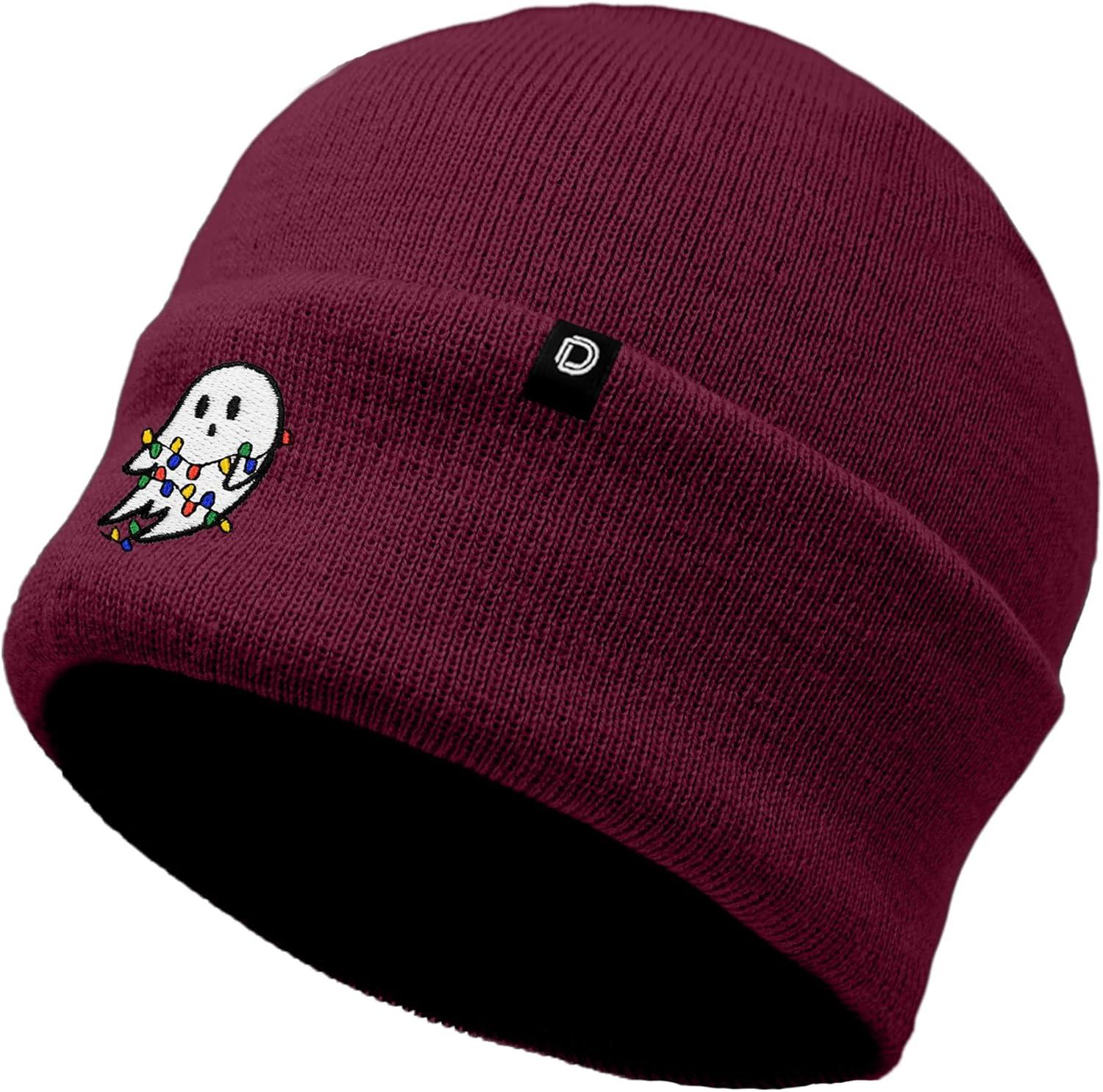 imageDALIX Embroidered Christmas Lights Ghost BeanieMaroon