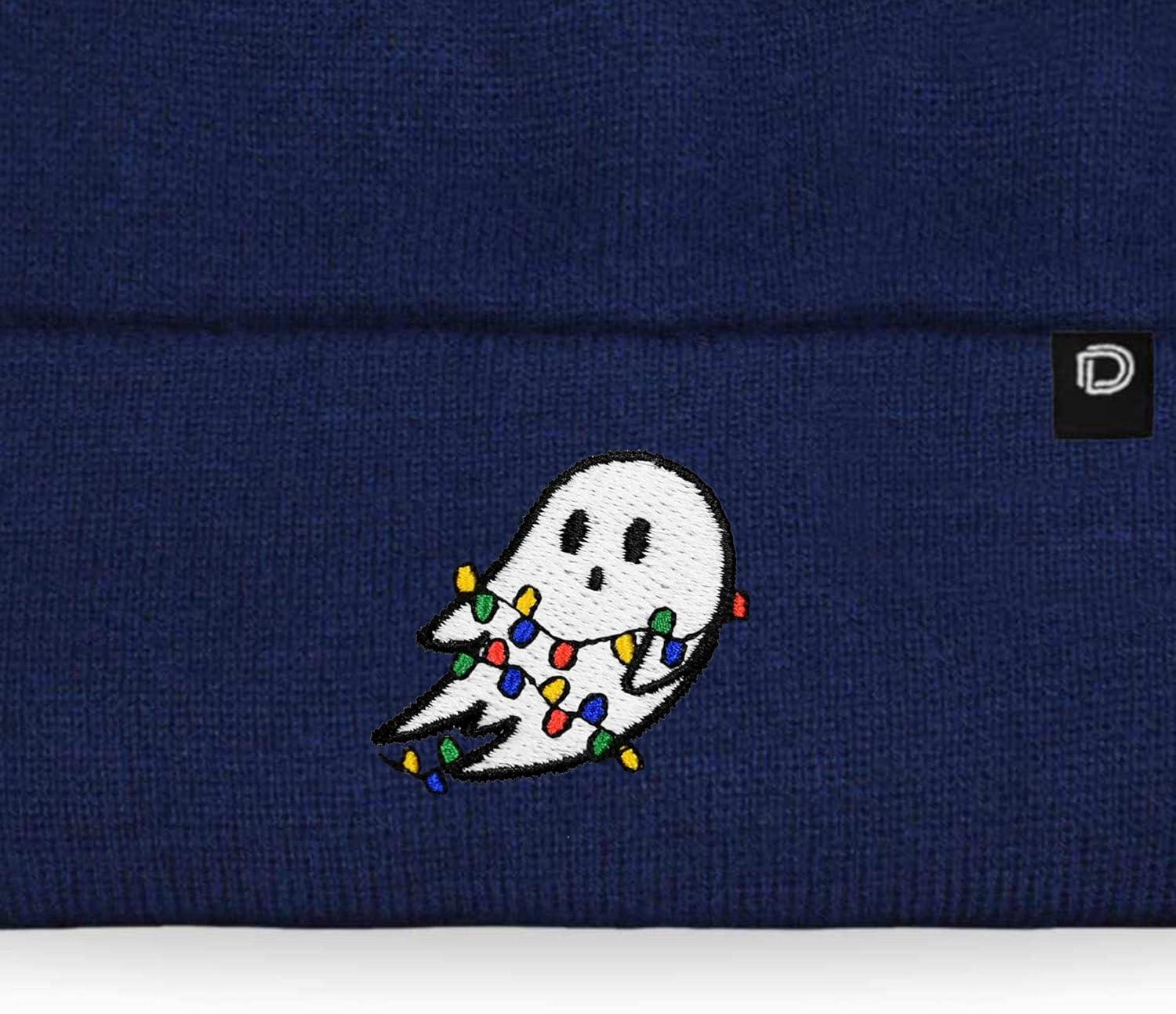 imageDALIX Embroidered Christmas Lights Ghost BeanieNavy Blue