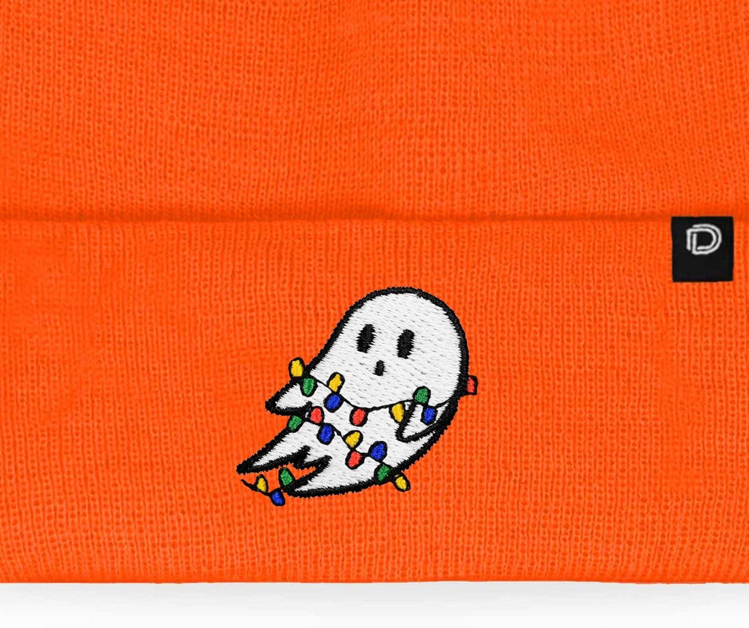 imageDALIX Embroidered Christmas Lights Ghost BeanieNeon Orange
