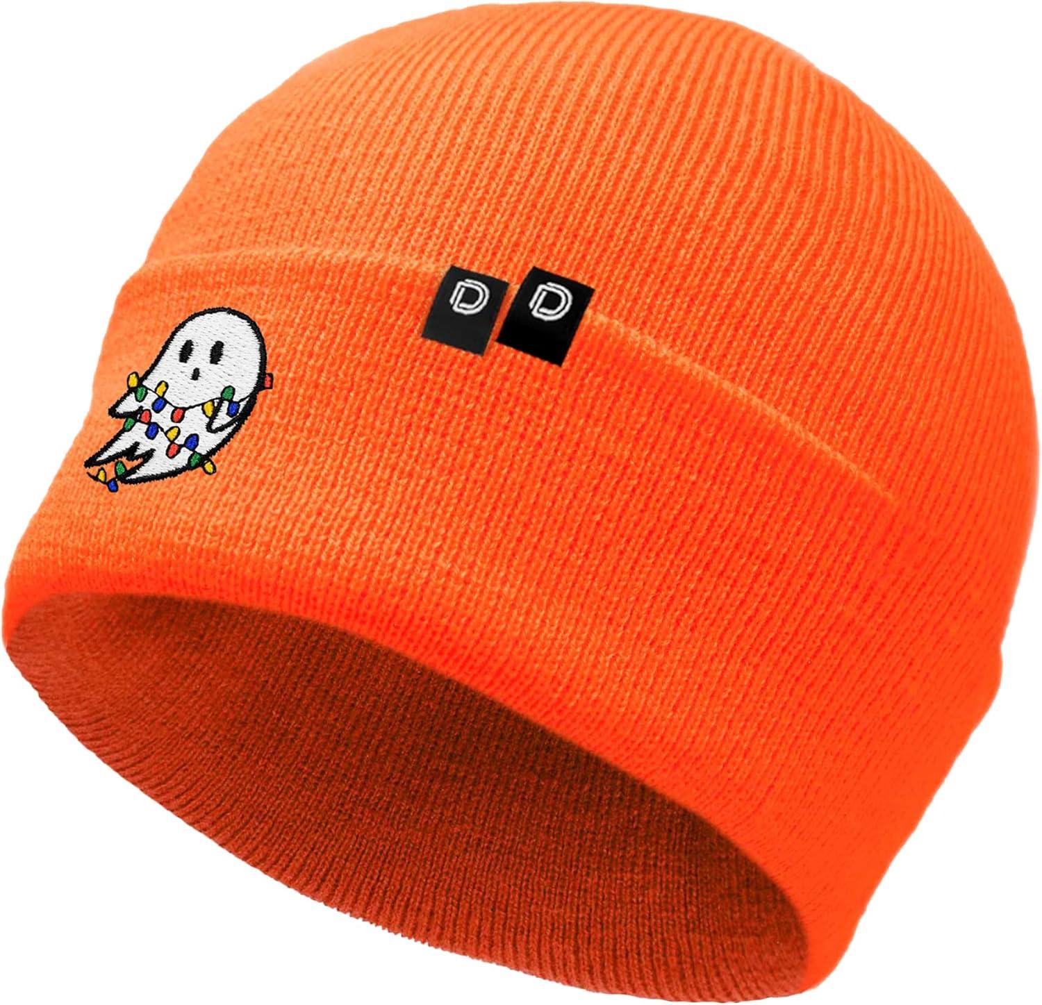 imageDALIX Embroidered Christmas Lights Ghost BeanieNeon Orange